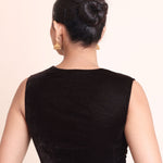 Dark Brown Velvet Sleeveless Queen Anne Neckline Blouse Back