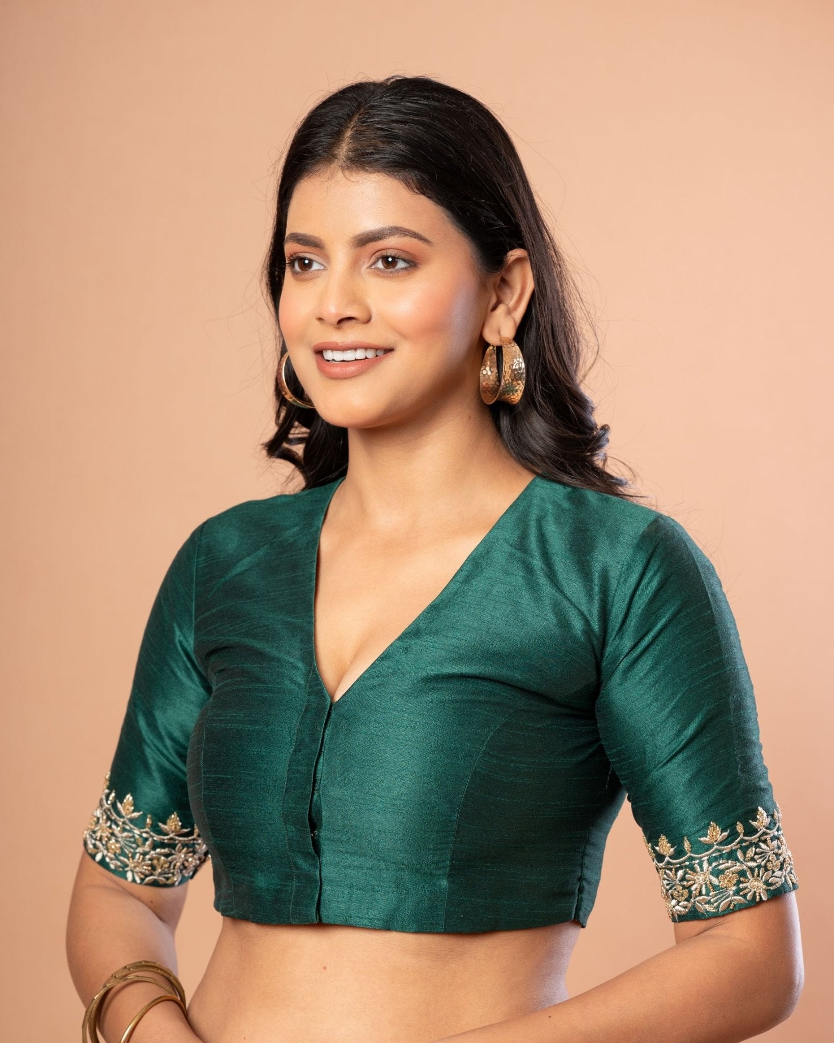 Dark Green Bridal Blouse With Embroidered Work - Anvi Couture