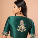Dark Green Bridal Blouse With Embroidered Work - Anvi Couture - Back