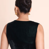 Dark Green Queen Anne Sleeveless Blouse - Anvi Couture