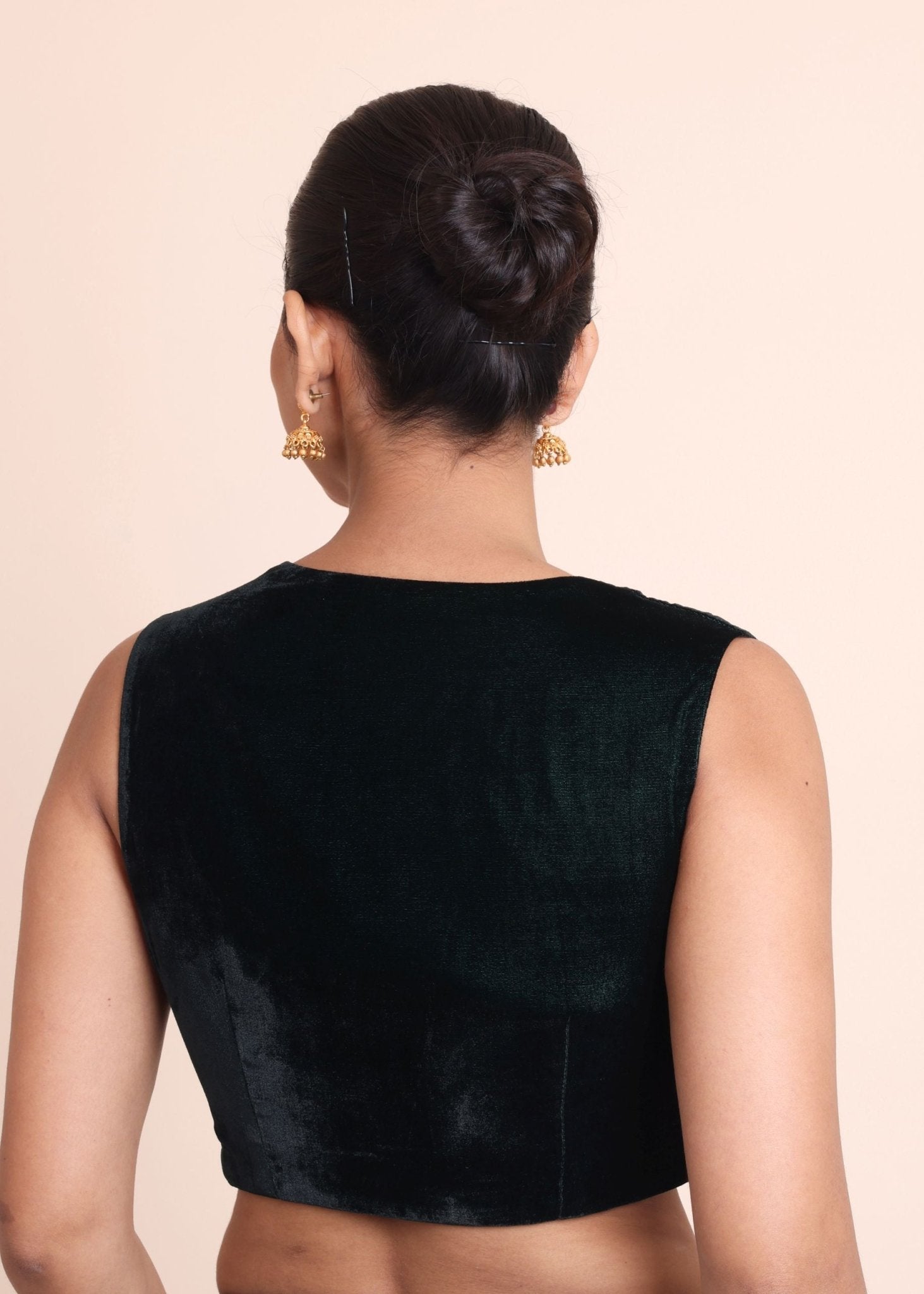 Dark Green Queen Anne Sleeveless Blouse - Anvi Couture