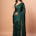 Dark Green Sequin Border Saree in Satin Silk - Anvi Couture