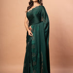 Dark Green Sequin Border Saree in Satin Silk - Anvi Couture