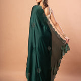 Dark Green Sequin Border Saree in Satin Silk - Anvi Couture
