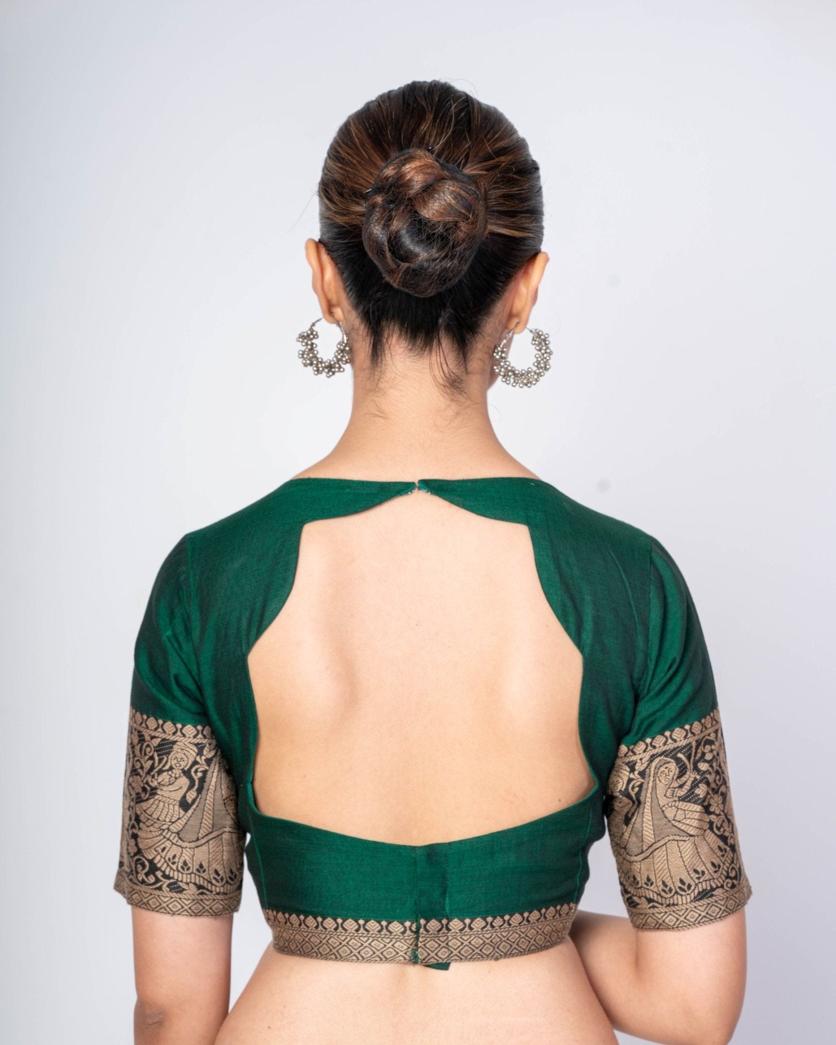 Dark Green Sweetheart Neck Blouse with Elegant Back closure - Anvi Couture