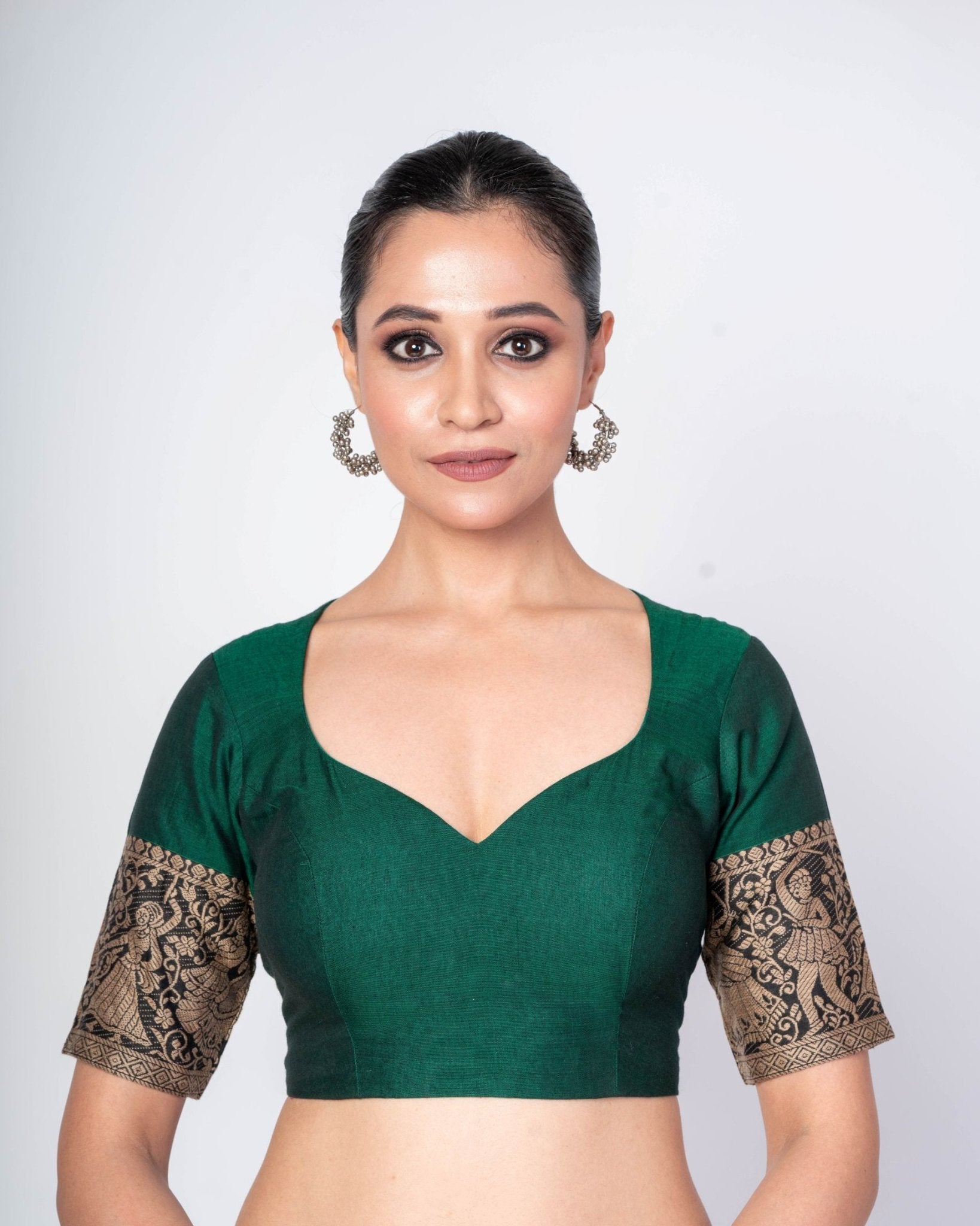 Dark Green Sweetheart Neck Blouse with Elegant Back closure - Anvi Couture