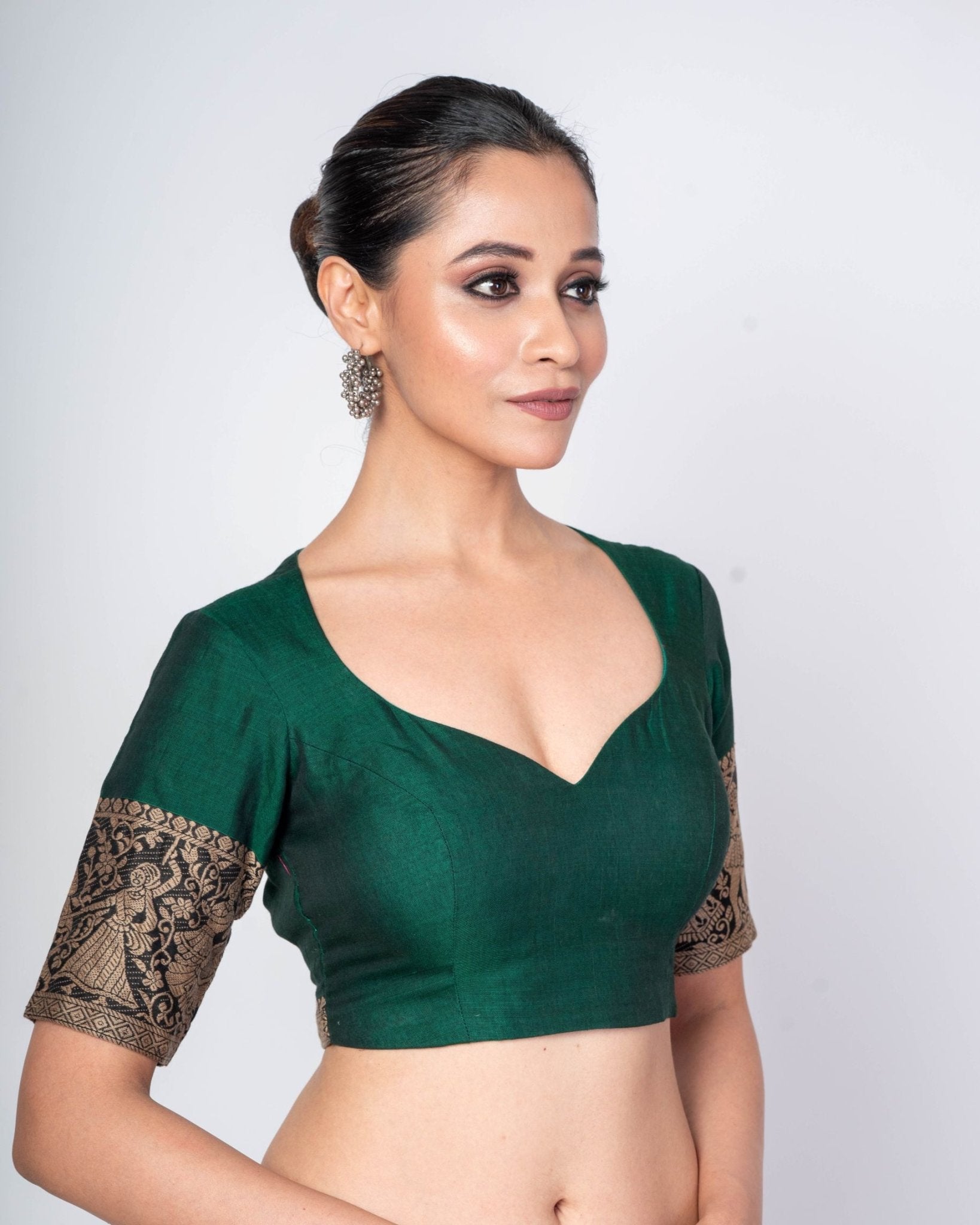 Dark Green Sweetheart Neck Blouse with Elegant Back closure - Anvi Couture
