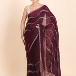Dark Maroon Tissue Saree with All Over Stone Embellishment - Anvi Couture