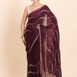 Dark Maroon Tissue Saree with All Over Stone Embellishment - Anvi Couture