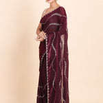 Dark Maroon Tissue Saree with All Over Stone Embellishment - Anvi Couture