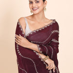 Dark Maroon Tissue Saree with All Over Stone Embellishment - Anvi Couture