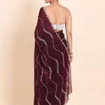 Dark Maroon Tissue Saree with All Over Stone Embellishment - Anvi Couture