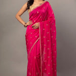 Dark Pink All over Cutdana Embroidered Silk Organza Saree - Anvi Couture