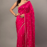Dark Pink All over Cutdana Embroidered Silk Organza Saree - Front