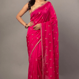 Dark Pink All over Cutdana Embroidered Silk Organza Saree - Front