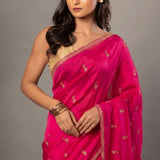 Dark Pink All over Cutdana Embroidered Silk Organza Saree - Anvi Couture