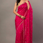 Dark Pink All over Cutdana Embroidered Silk Organza Saree - Anvi Couture