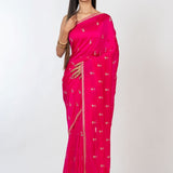 Dark Pink All over Cutdana Embroidered Silk Organza Saree Full
