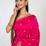 Dark Pink All over Cutdana Embroidered Silk Organza Saree Close Up
