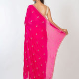 Dark Pink All over Cutdana Embroidered Silk Organza Saree Back
