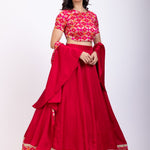 Dark Pink Croptop Lehenga Set with Ruffle Dupatta Side