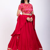 Dark Pink Croptop Lehenga Set with Ruffle Dupatta Side