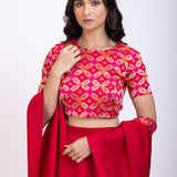 Dark Pink Croptop Lehenga Set with Ruffle Dupatta Close Up