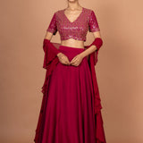 Dark Pink Designer Mirror Work Lehenga Full

