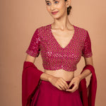 Dark Pink Designer Mirror Work Lehenga Front
