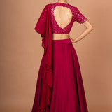 Dark Pink Designer Mirror Work Lehenga Back 
