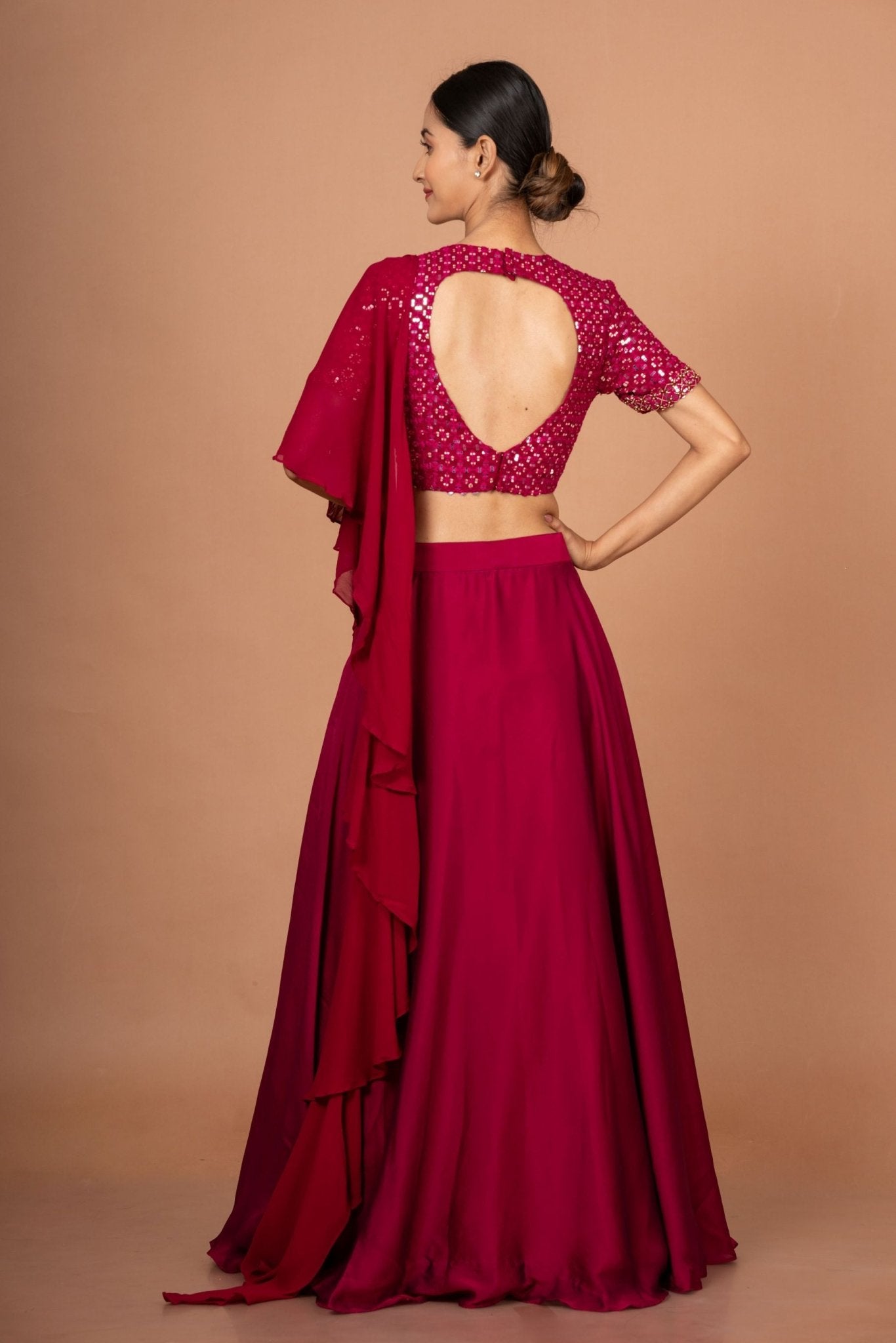 Dark Pink Designer Mirror Work Lehenga - Anvi Couture