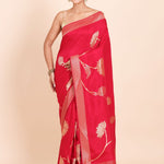 Dark Pink and Golden Dola Silk Saree with Floral Weaving - Anvi Couture