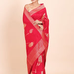 Dark Pink and Golden Dola Silk Saree with Floral Weaving - Anvi Couture