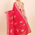 Dark Pink and Golden Dola Silk Saree with Floral Weaving - Anvi Couture