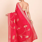 Dark Pink and Golden Dola Silk Saree with Floral Weaving - Anvi Couture