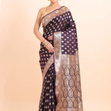 Dark Purple Bridal Handloom Banarasi Silk Saree full