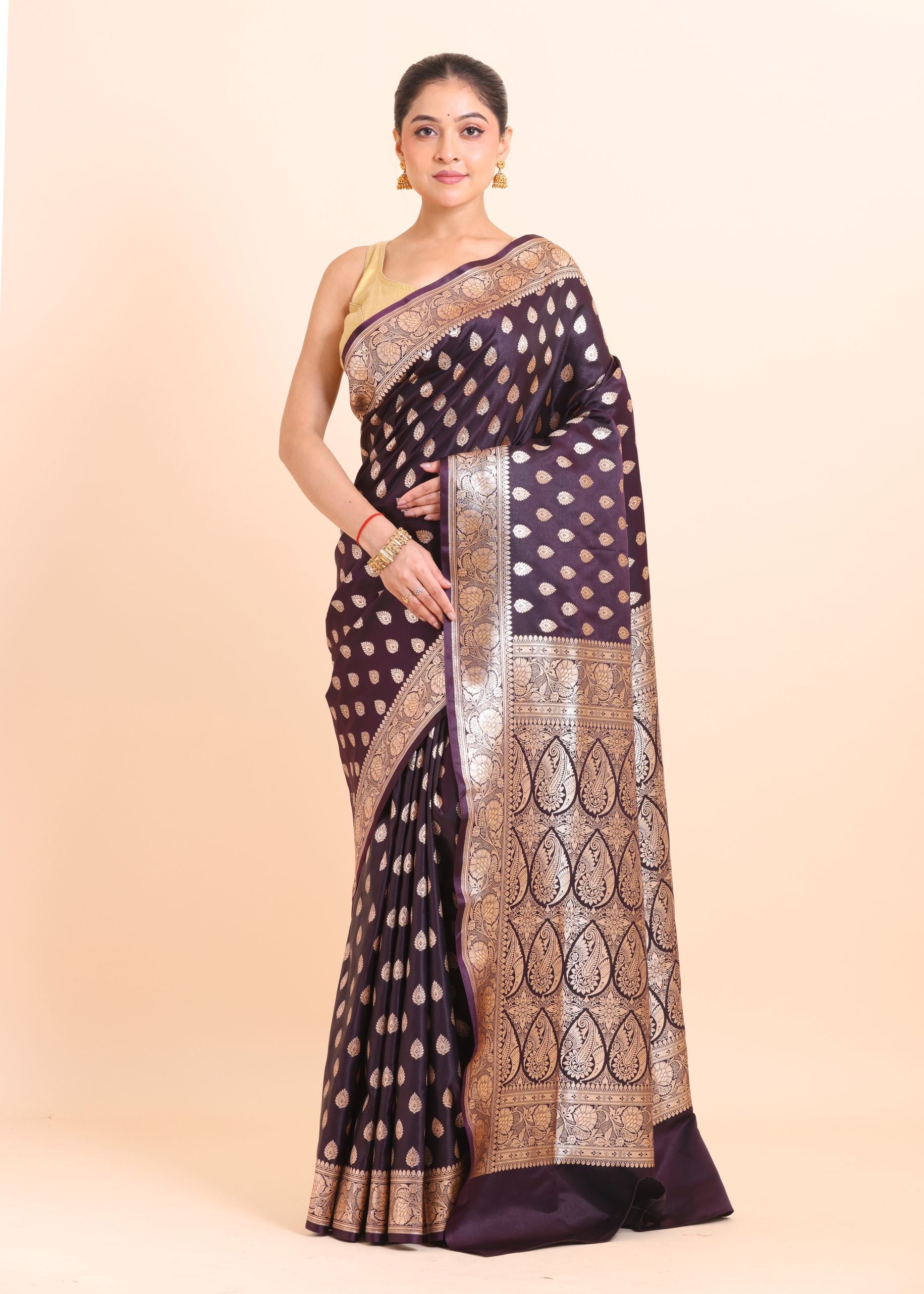 Dark Purple Bridal Handloom Banarasi Silk Saree full