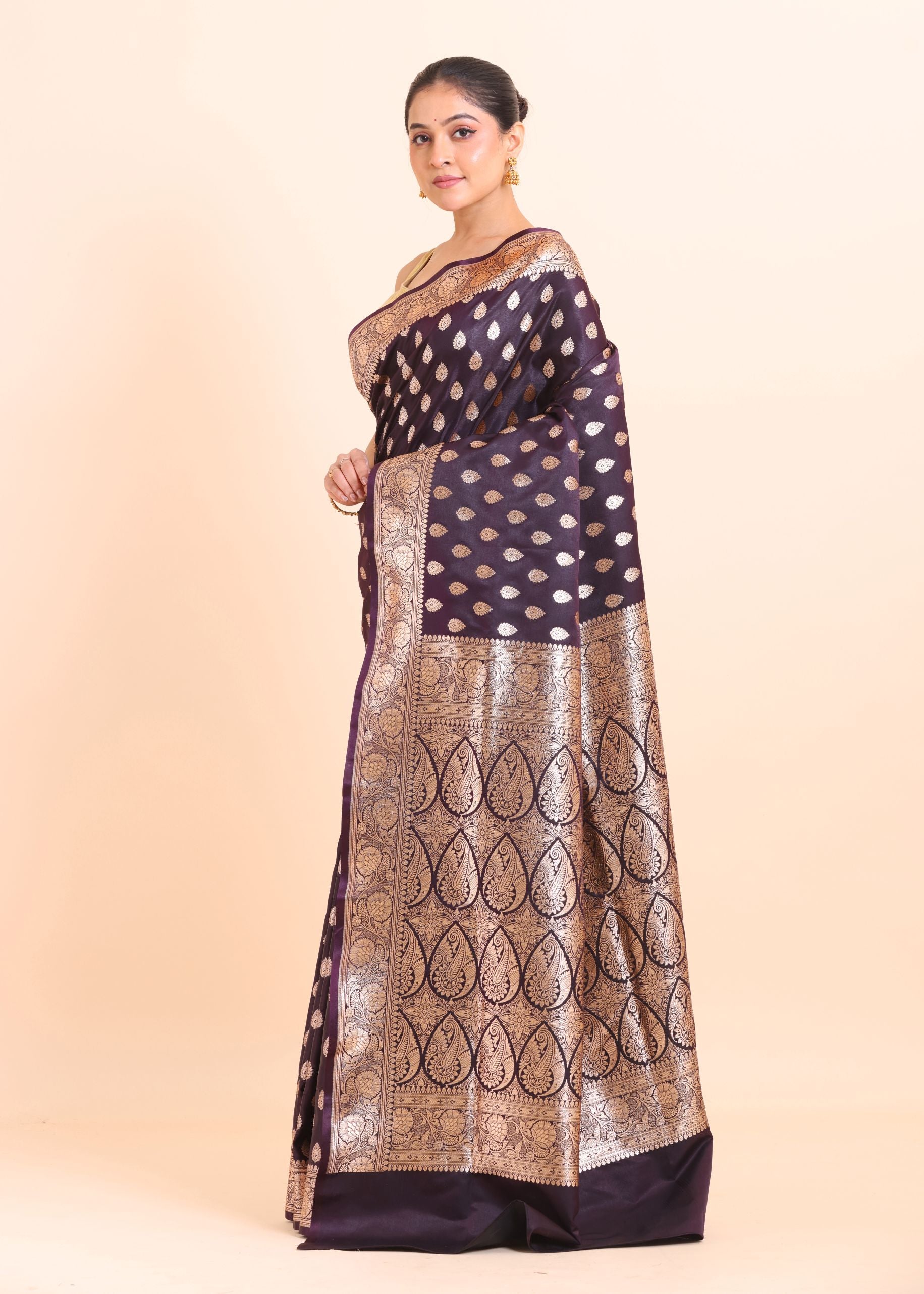 Dark Purple Bridal Handloom Banarasi Silk Saree front