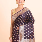 Dark Purple Bridal Handloom Banarasi Silk Saree close up