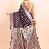 Dark Purple Bridal Handloom Banarasi Silk Saree back