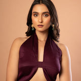 Dark Purple Halter Neck Sleeveless Blouse - Anvi Couture