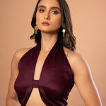 Dark Purple Halter Neck Sleeveless Blouse - Anvi Couture