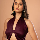 Dark Purple Halter Neck Sleeveless Blouse - Anvi Couture