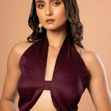 Dark Purple Halter Neck Sleeveless Blouse - Anvi Couture