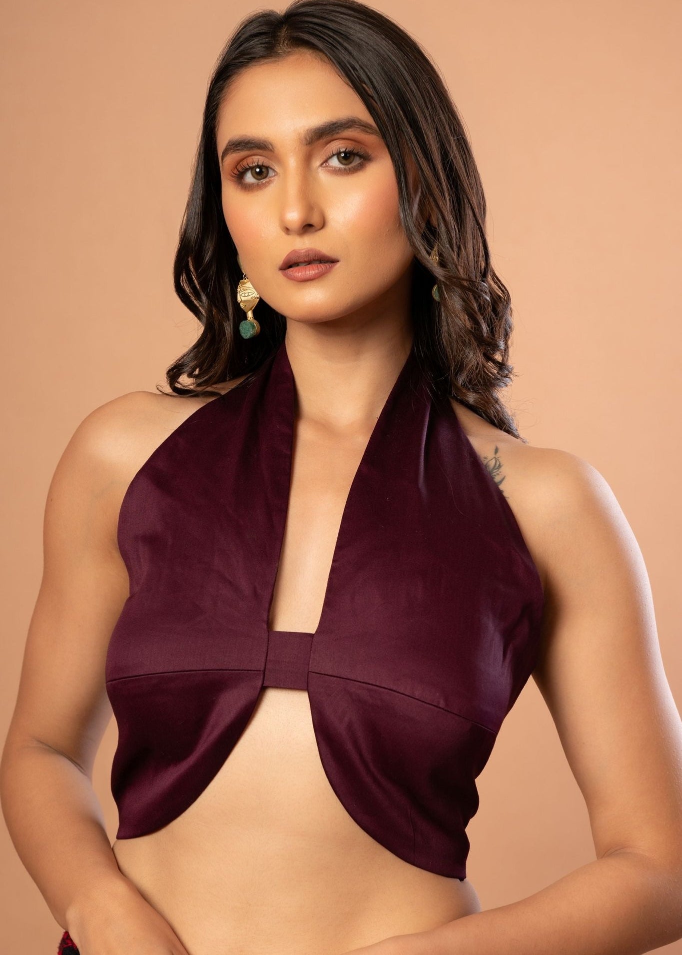 Dark Purple Halter Neck Sleeveless Blouse - Anvi Couture