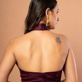 Dark Purple Halter Neck Sleeveless Blouse - Anvi Couture