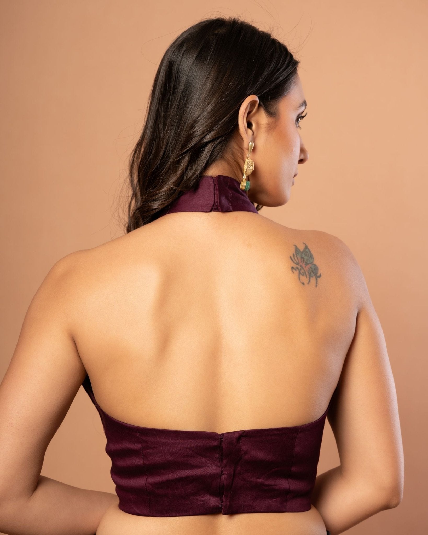 Dark Purple Halter Neck Sleeveless Blouse - Anvi Couture