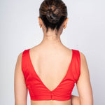 Dark Red V Neckline Sleeveless Blouse With V Back Closer - Anvi Couture