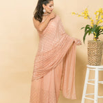 Peach Crepe Saree with Mukaish Embroidery and Small Pearl Design - Image 3