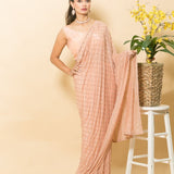 Peach Crepe Saree with Mukaish Embroidery and Small Pearl Design - Image 2